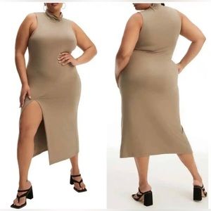 Good‎ American Sleeveless Midi Mockneck Slit Jersey - Brindle